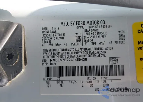 2020 Ford Transit Connect Xl Cargo Van из США, поврежденный, VIN NM0LS7E22L1459438